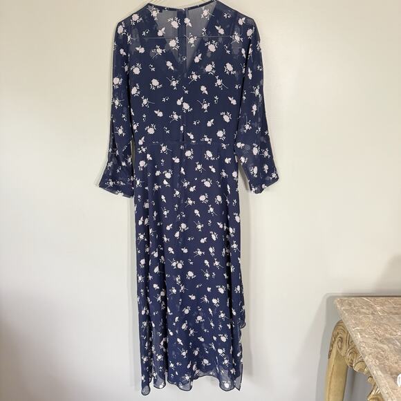 Cabi Sheer Dream Midi Dress Chiffon Lined Size 4 Navy Floral Asymmetrical New - Picture 7 of 8